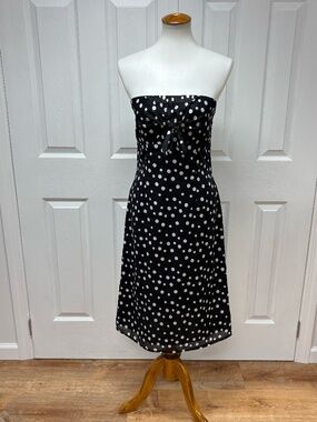 Jill Michelle Black Ad‎ White Polka Dot Strapless Midi Dress - Size 8.